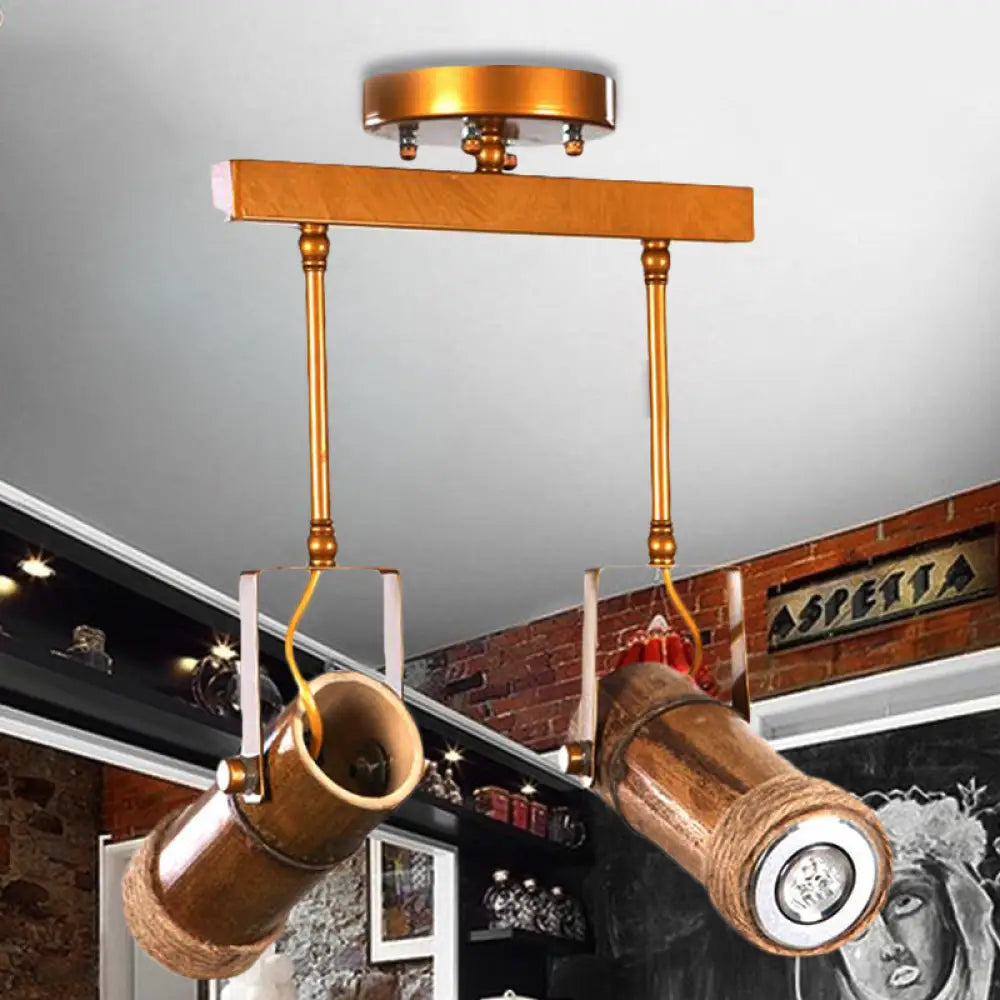 DecorBites™ DecorBites™ Semi Flush Lodge Light: Stylish Wood, Metal, and Bamboo Adjustable Ceiling Fixture for Restaurants - 1/2/3-Light Tube