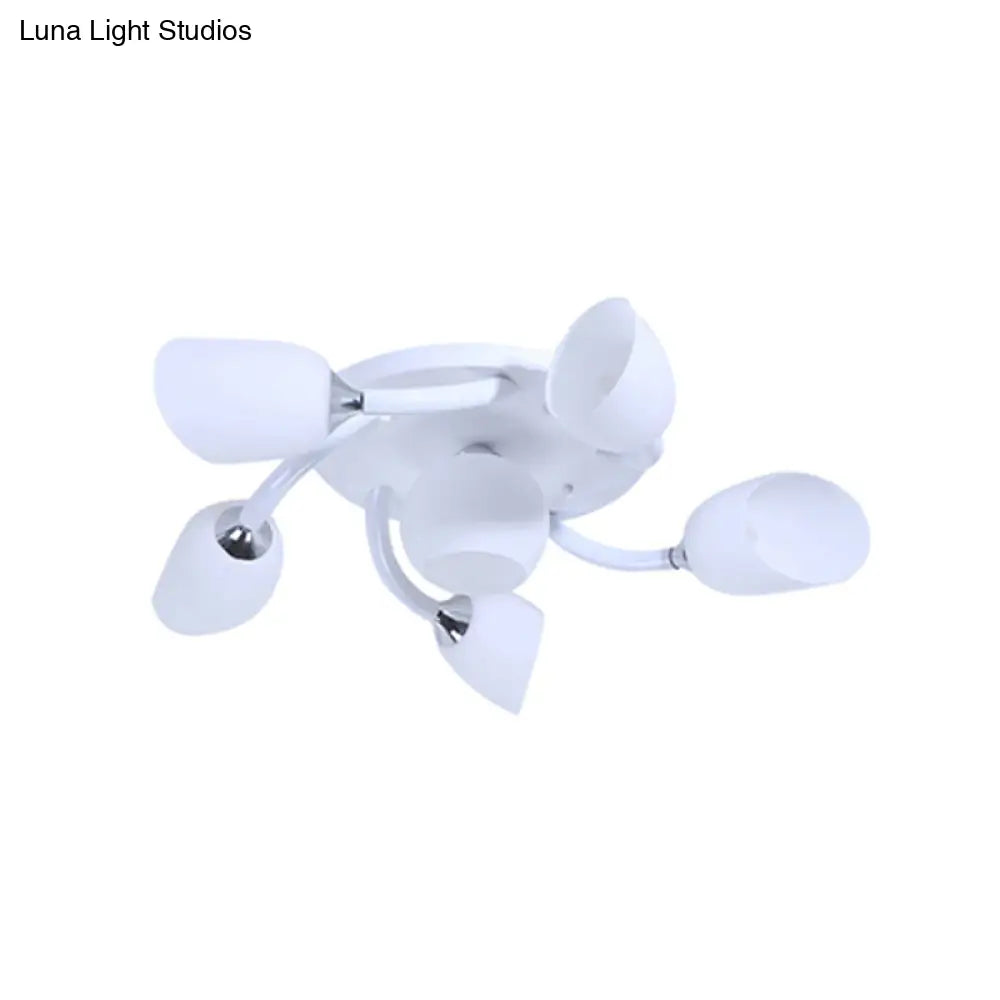 DecorBites™ DecorBites™ Semi Flush Modern White Spiral 6/8 Light for Living Room with Tulip Opal Glass Shade