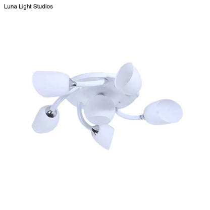 DecorBites™ DecorBites™ Semi Flush Modern White Spiral 6/8 Light for Living Room with Tulip Opal Glass Shade