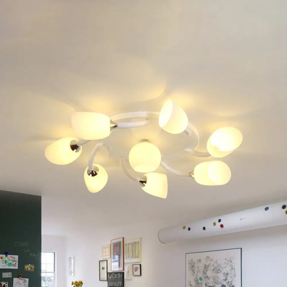 DecorBites™ DecorBites™ Semi Flush Modern White Spiral 6/8 Light for Living Room with Tulip Opal Glass Shade