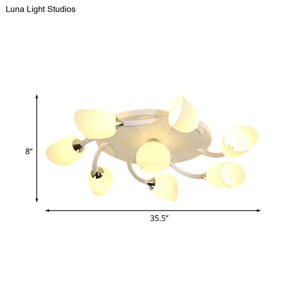 DecorBites™ DecorBites™ Semi Flush Modern White Spiral 6/8 Light for Living Room with Tulip Opal Glass Shade