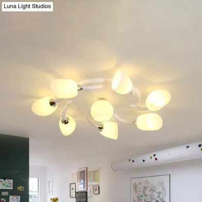DecorBites™ DecorBites™ Semi Flush Modern White Spiral 6/8 Light for Living Room with Tulip Opal Glass Shade