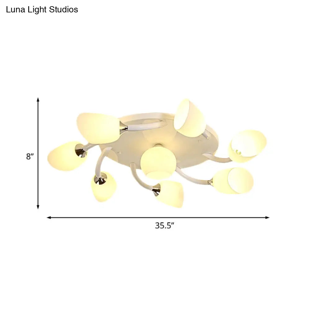 DecorBites™ DecorBites™ Semi Flush Modern White Spiral 6/8 Light for Living Room with Tulip Opal Glass Shade