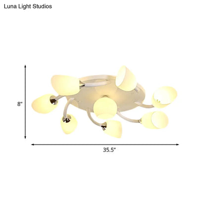 DecorBites™ DecorBites™ Semi Flush Modern White Spiral 6/8 Light for Living Room with Tulip Opal Glass Shade