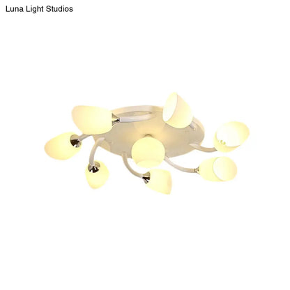DecorBites™ DecorBites™ Semi Flush Modern White Spiral 6/8 Light for Living Room with Tulip Opal Glass Shade