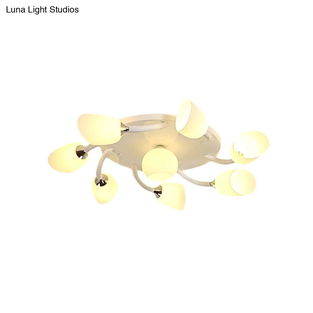 DecorBites™ DecorBites™ Semi Flush Modern White Spiral 6/8 Light for Living Room with Tulip Opal Glass Shade