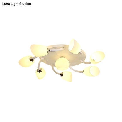DecorBites™ DecorBites™ Semi Flush Modern White Spiral 6/8 Light for Living Room with Tulip Opal Glass Shade