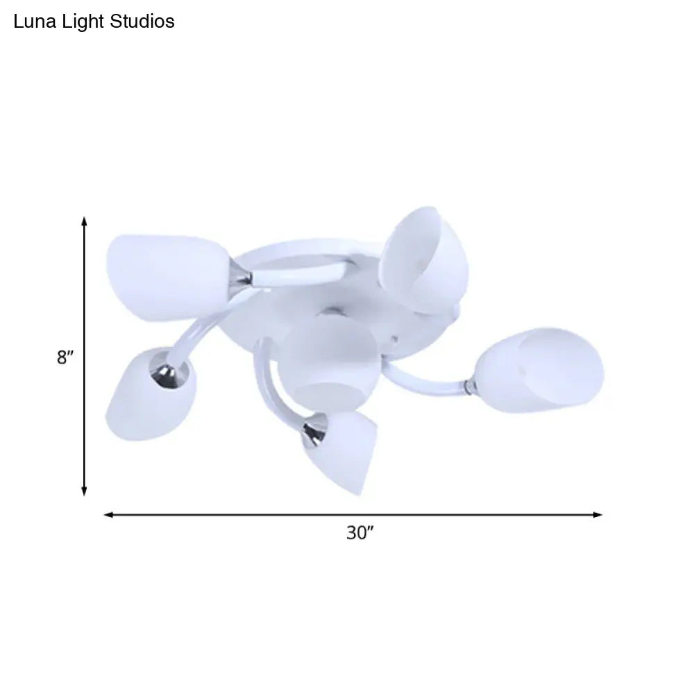 DecorBites™ DecorBites™ Semi Flush Modern White Spiral 6/8 Light for Living Room with Tulip Opal Glass Shade