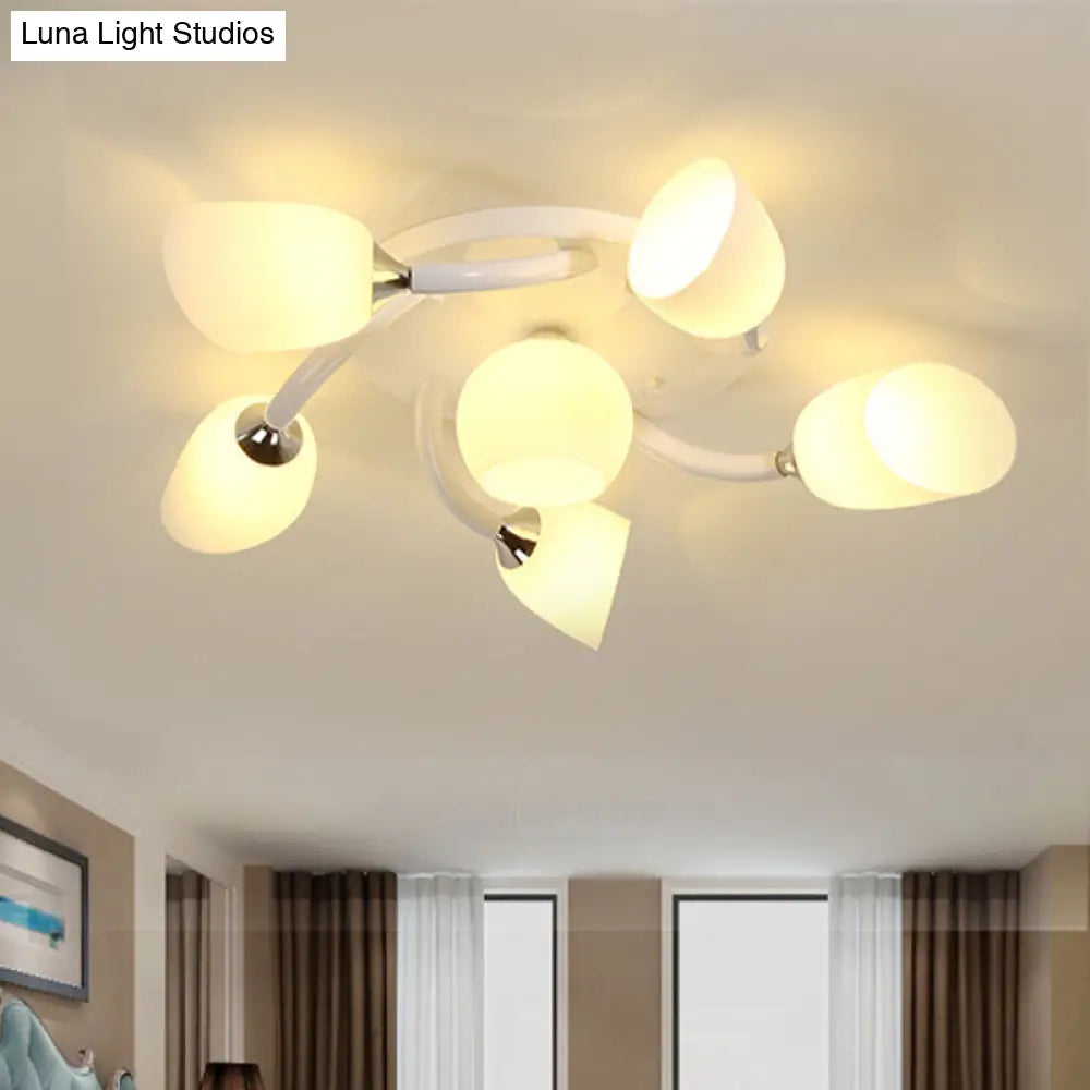 DecorBites™ DecorBites™ Semi Flush Modern White Spiral 6/8 Light for Living Room with Tulip Opal Glass Shade