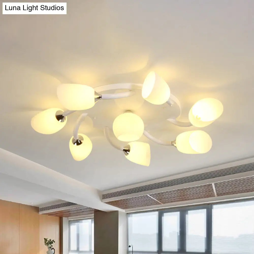 DecorBites™ DecorBites™ Semi Flush Modern White Spiral 6/8 Light for Living Room with Tulip Opal Glass Shade