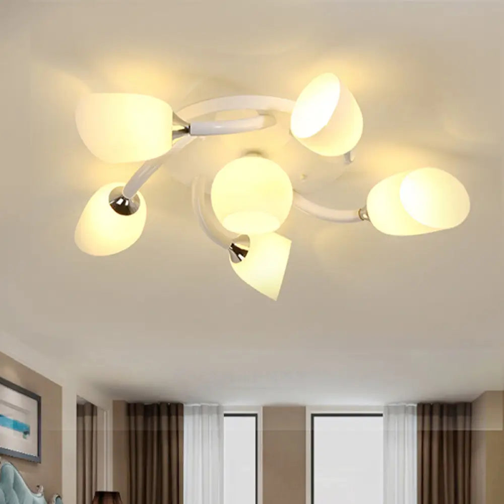 DecorBites™ DecorBites™ Semi Flush Modern White Spiral 6/8 Light for Living Room with Tulip Opal Glass Shade