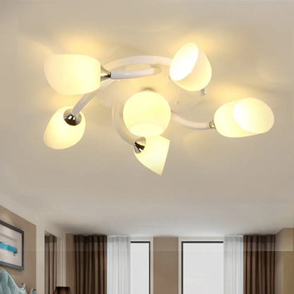 DecorBites™ DecorBites™ Semi Flush Modern White Spiral 6/8 Light for Living Room with Tulip Opal Glass Shade