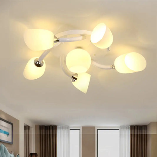 DecorBites™ DecorBites™ Semi Flush Modern White Spiral 6/8 Light for Living Room with Tulip Opal Glass Shade