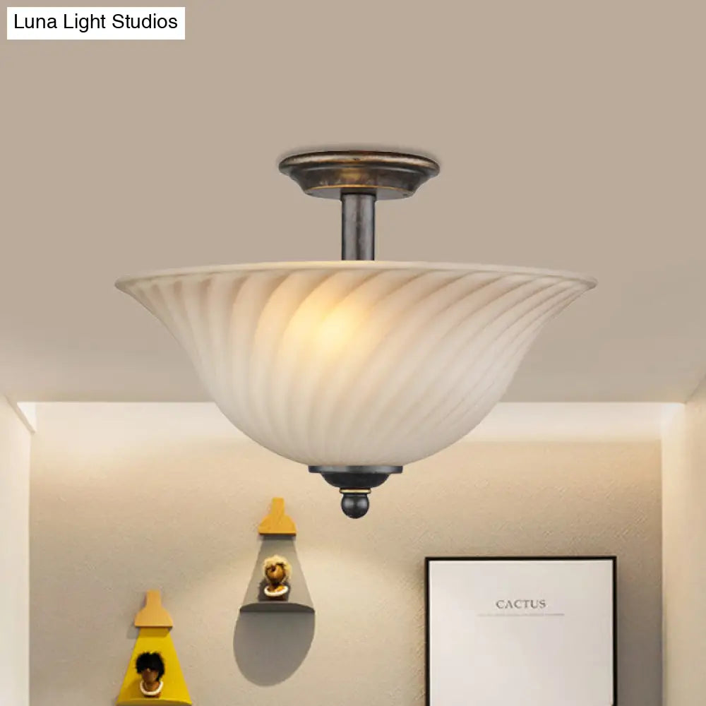 DecorBites™ DecorBites™ Semi Flush Mount 3-Head White Glass Light in Countryside Bronze Finish - Ideal for Curved Bedroom Lighting