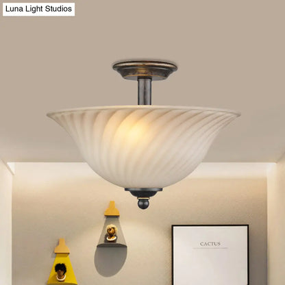 DecorBites™ DecorBites™ Semi Flush Mount 3-Head White Glass Light in Countryside Bronze Finish - Ideal for Curved Bedroom Lighting