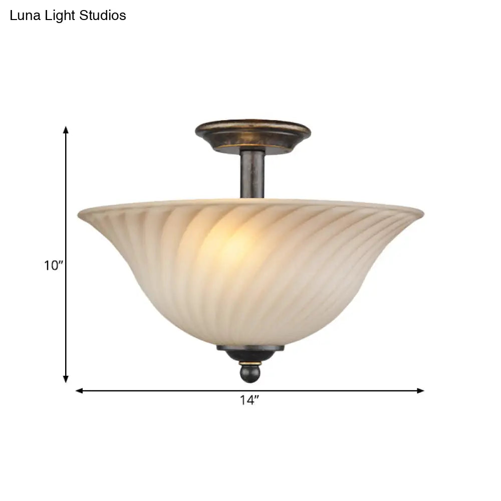 DecorBites™ DecorBites™ Semi Flush Mount 3-Head White Glass Light in Countryside Bronze Finish - Ideal for Curved Bedroom Lighting