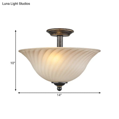DecorBites™ DecorBites™ Semi Flush Mount 3-Head White Glass Light in Countryside Bronze Finish - Ideal for Curved Bedroom Lighting