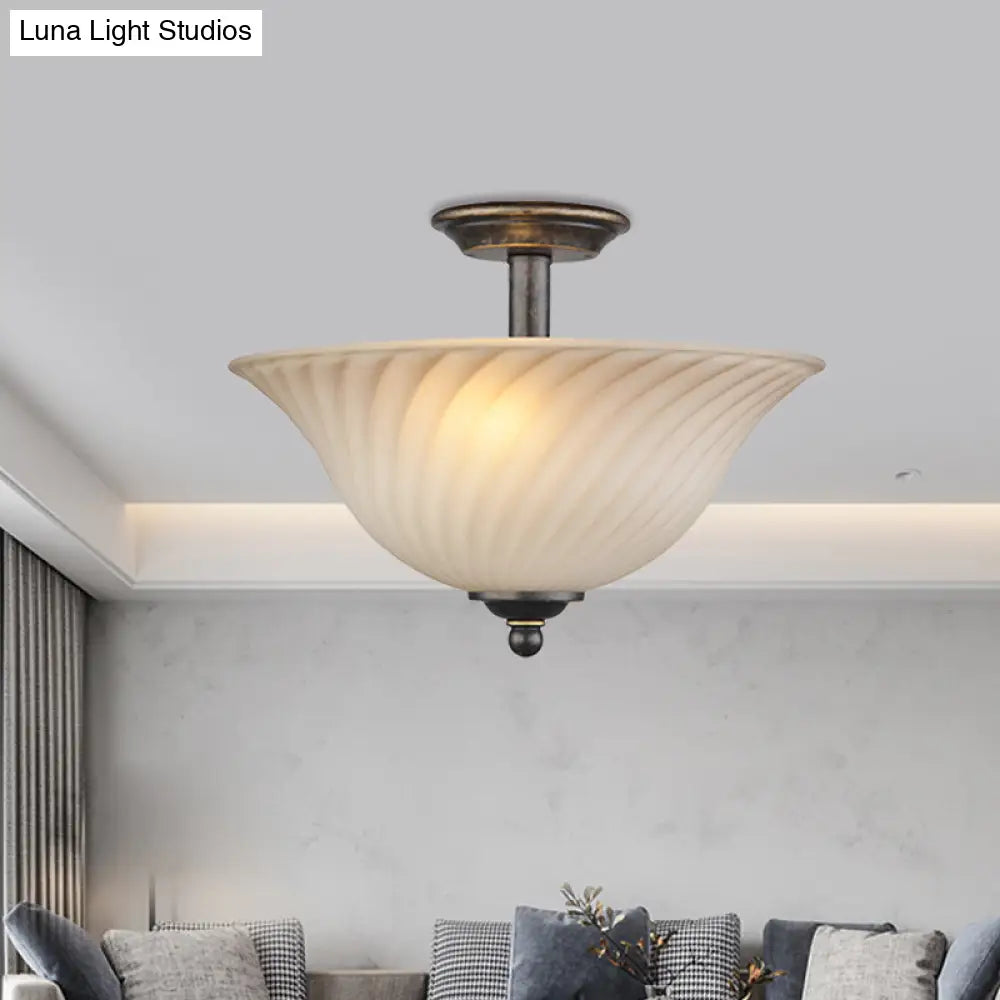 DecorBites™ DecorBites™ Semi Flush Mount 3-Head White Glass Light in Countryside Bronze Finish - Ideal for Curved Bedroom Lighting