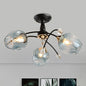 Semi Flush Mount Bedroom Light with Amber/Blue Glass Shade - Modernist Black LED Ceiling Fixture with Cup Shape