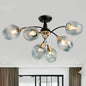 Semi Flush Mount Bedroom Light with Amber/Blue Glass Shade - Modernist Black LED Ceiling Fixture with Cup Shape