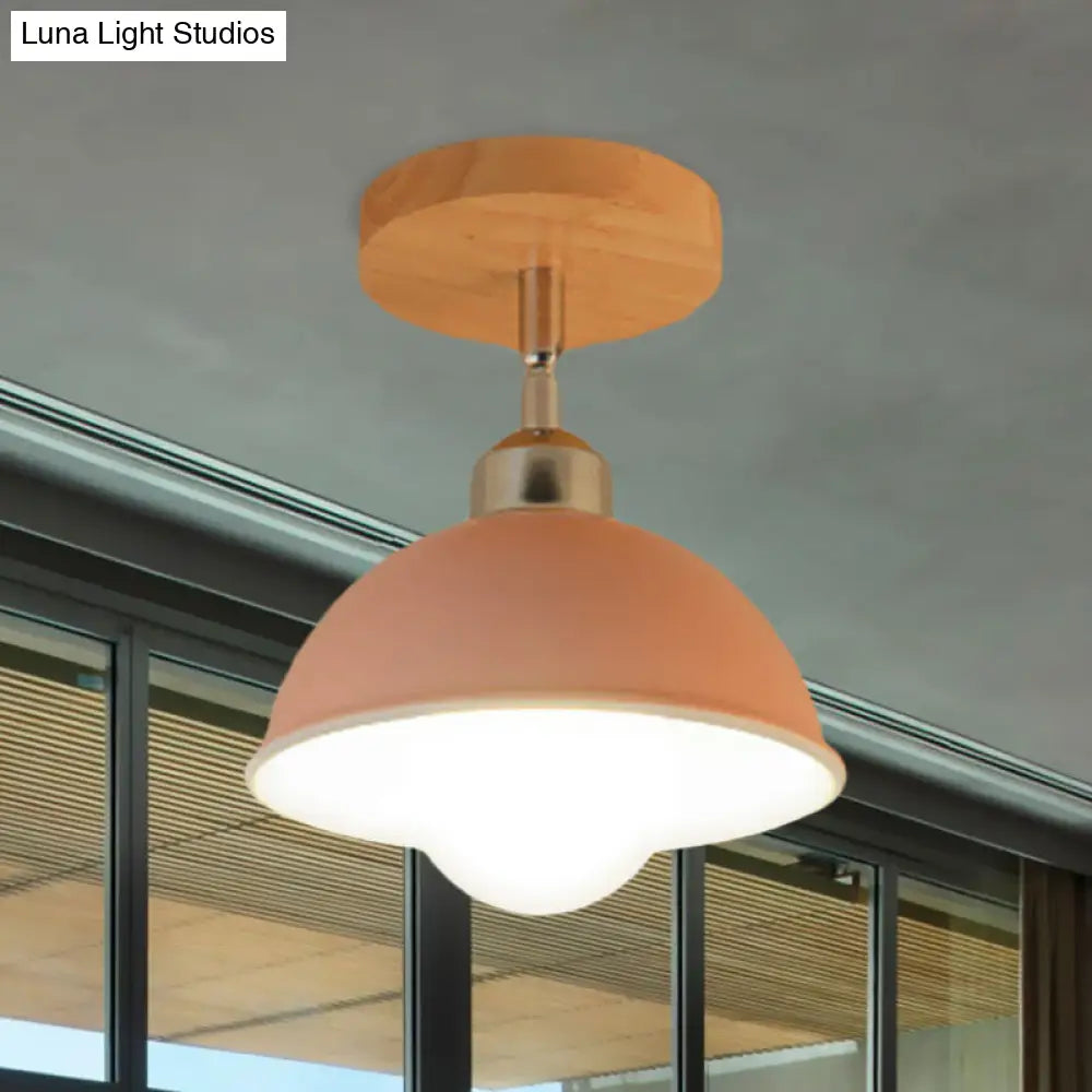 DecorBites™ DecorBites™ Semi Flush Mount Ceiling Light: 1 Head Rotatable, Metal Macaron Dome Shade, Indoor Pink/Yellow Design