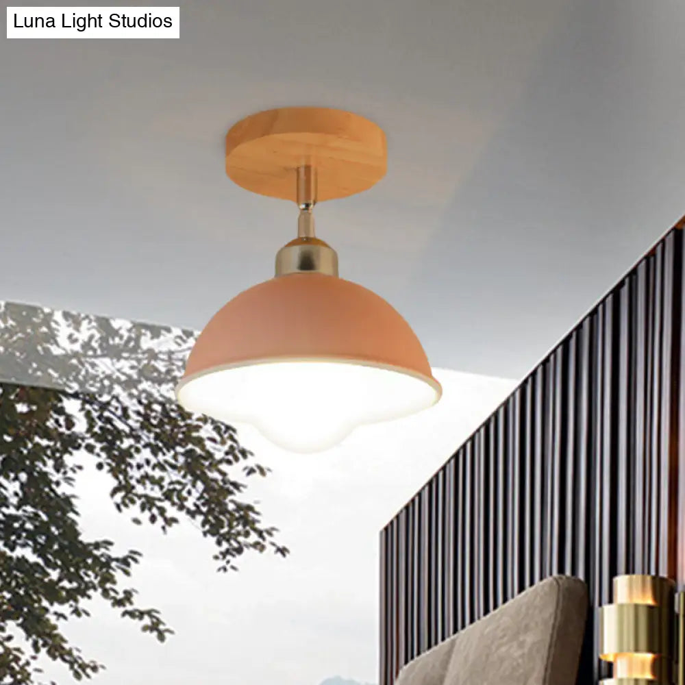 DecorBites™ DecorBites™ Semi Flush Mount Ceiling Light: 1 Head Rotatable, Metal Macaron Dome Shade, Indoor Pink/Yellow Design