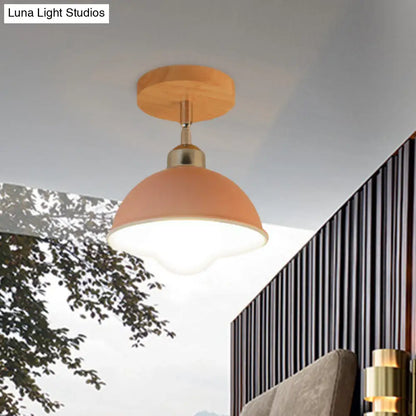 DecorBites™ DecorBites™ Semi Flush Mount Ceiling Light: 1 Head Rotatable, Metal Macaron Dome Shade, Indoor Pink/Yellow Design