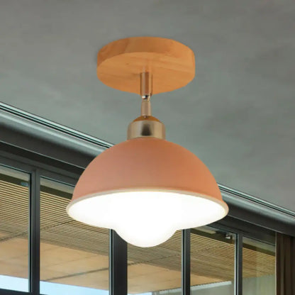DecorBites™ DecorBites™ Semi Flush Mount Ceiling Light: 1 Head Rotatable, Metal Macaron Dome Shade, Indoor Pink/Yellow Design