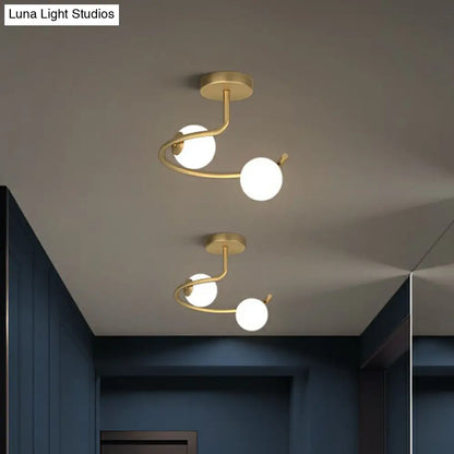 DecorBites™ DecorBites™ Semi Flush Mount Ceiling Light in Gold with Cream Glass Artistry - Sphere Corridor Flush Mount