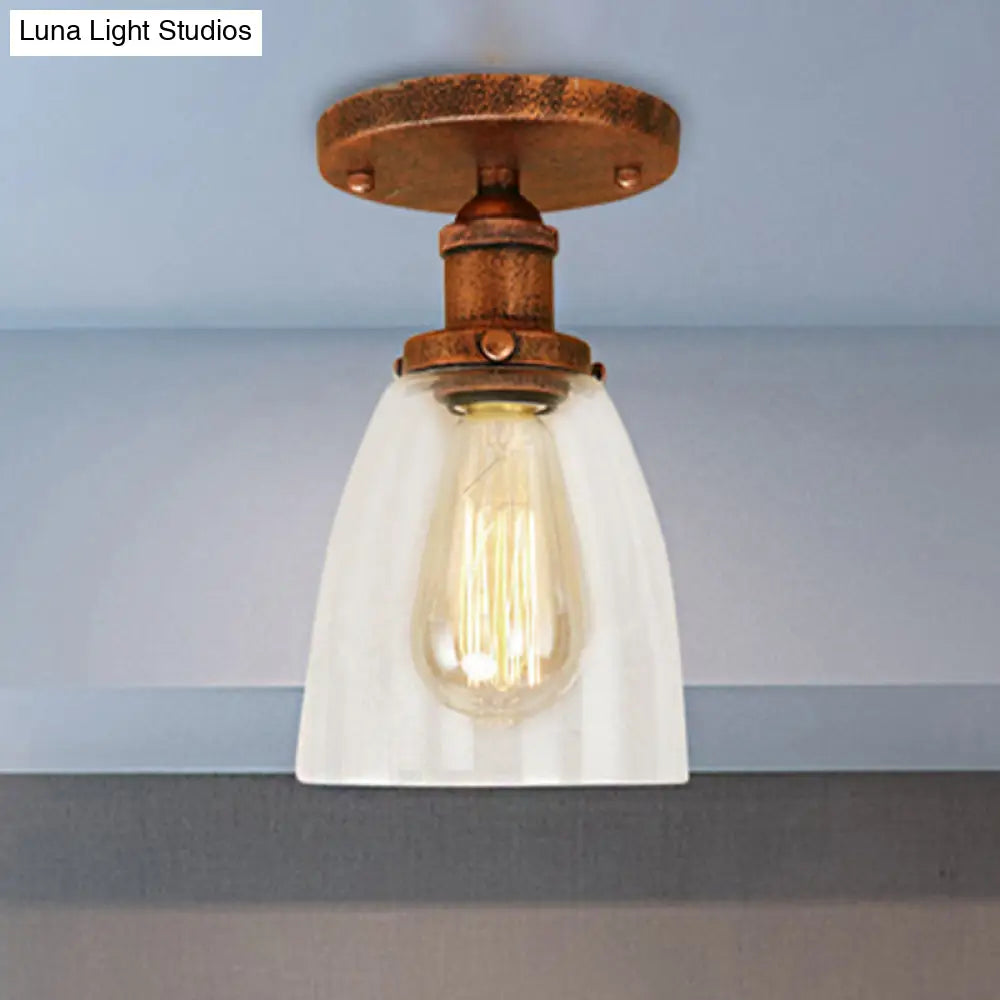 DecorBites™ DecorBites™ Semi Flush Mount Clear Glass Cone Industrial Ceiling Light Fixture with One Bulb in Silver/Brass/Rust
