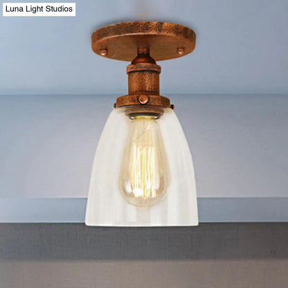 DecorBites™ DecorBites™ Semi Flush Mount Clear Glass Cone Industrial Ceiling Light Fixture with One Bulb in Silver/Brass/Rust