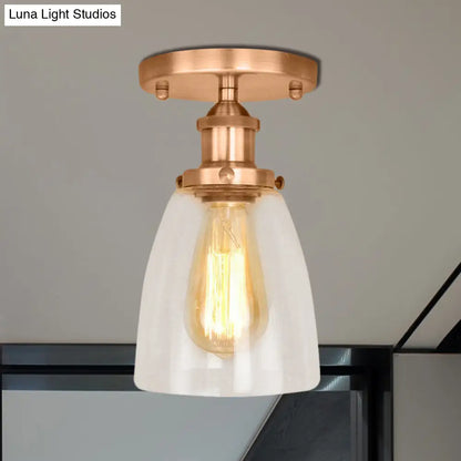 DecorBites™ DecorBites™ Semi Flush Mount Clear Glass Cone Industrial Ceiling Light Fixture with One Bulb in Silver/Brass/Rust