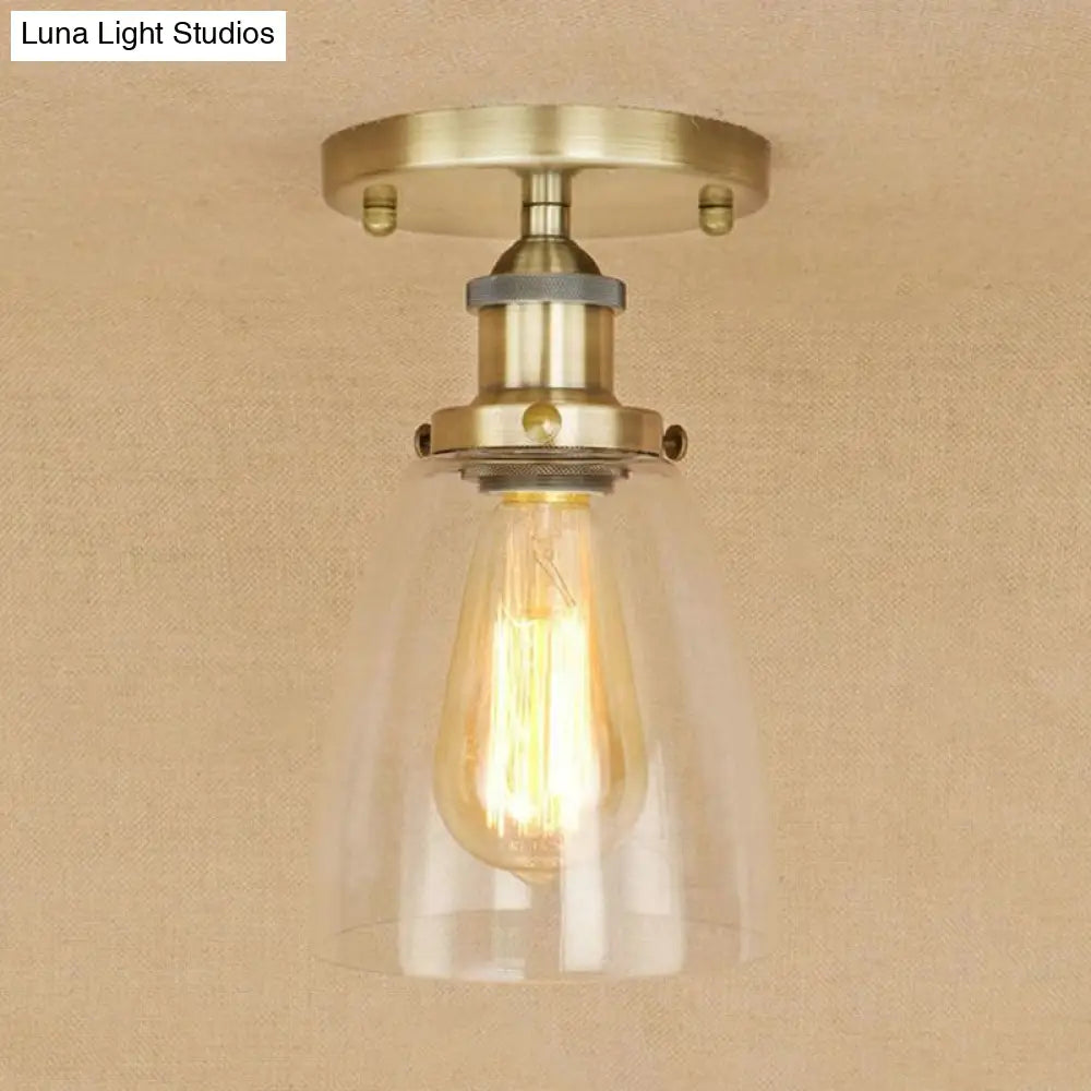 DecorBites™ DecorBites™ Semi Flush Mount Clear Glass Cone Industrial Ceiling Light Fixture with One Bulb in Silver/Brass/Rust