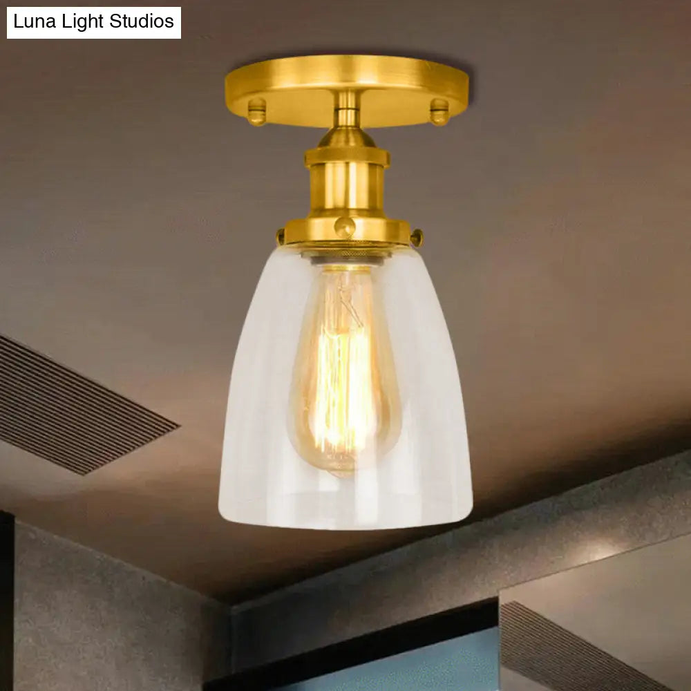 DecorBites™ DecorBites™ Semi Flush Mount Clear Glass Cone Industrial Ceiling Light Fixture with One Bulb in Silver/Brass/Rust