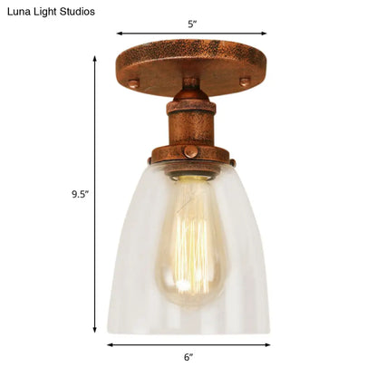 DecorBites™ DecorBites™ Semi Flush Mount Clear Glass Cone Industrial Ceiling Light Fixture with One Bulb in Silver/Brass/Rust