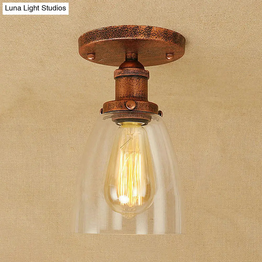 DecorBites™ DecorBites™ Semi Flush Mount Clear Glass Cone Industrial Ceiling Light Fixture with One Bulb in Silver/Brass/Rust
