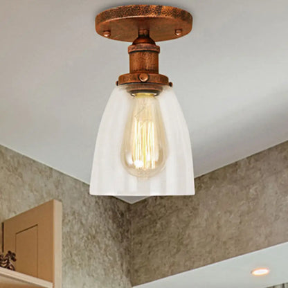 DecorBites™ DecorBites™ Semi Flush Mount Clear Glass Cone Industrial Ceiling Light Fixture with One Bulb in Silver/Brass/Rust