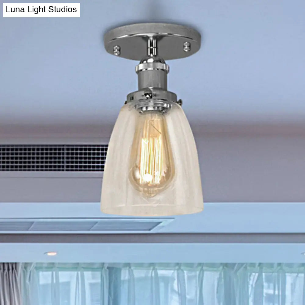 DecorBites™ DecorBites™ Semi Flush Mount Clear Glass Cone Industrial Ceiling Light Fixture with One Bulb in Silver/Brass/Rust