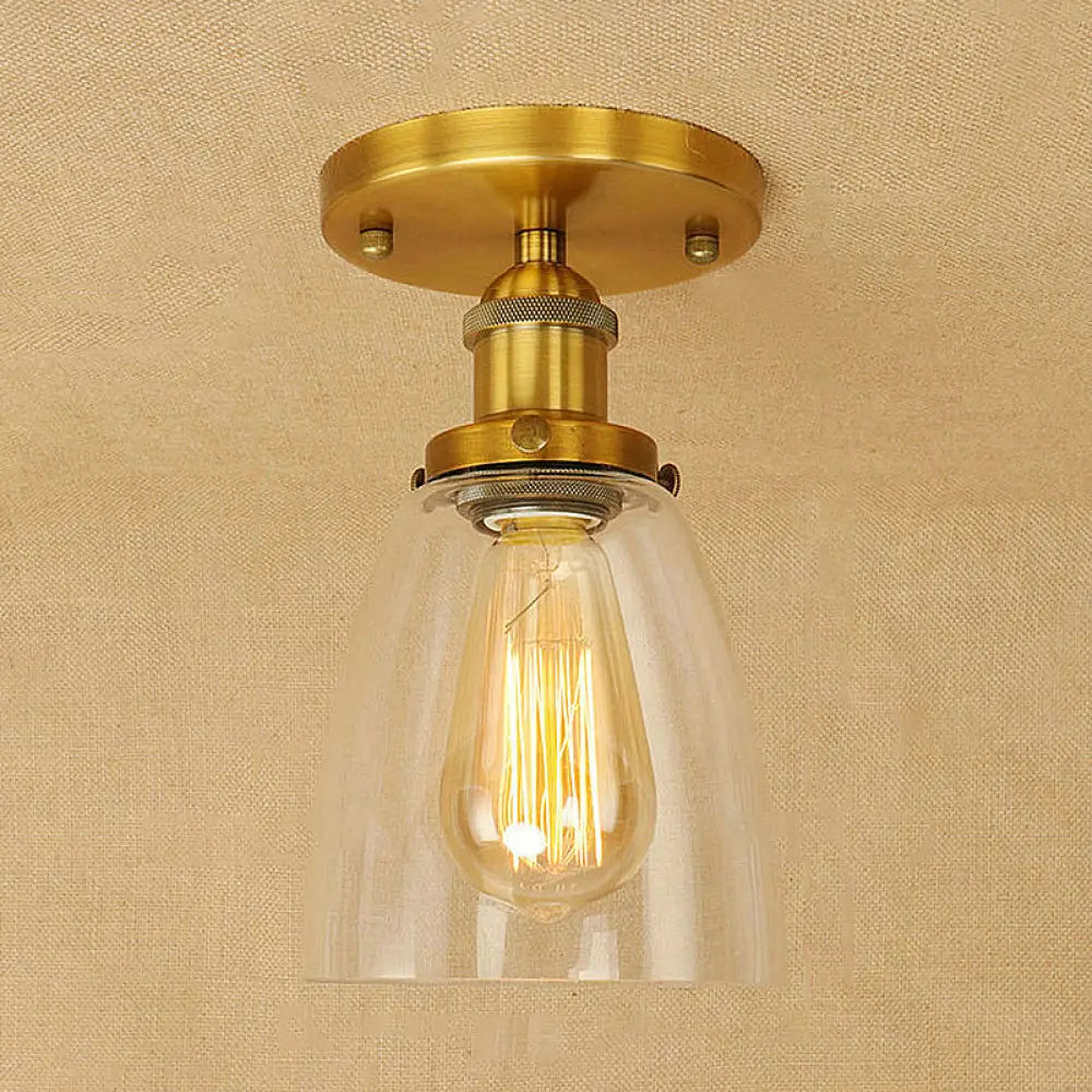 DecorBites™ DecorBites™ Semi Flush Mount Clear Glass Cone Industrial Ceiling Light Fixture with One Bulb in Silver/Brass/Rust