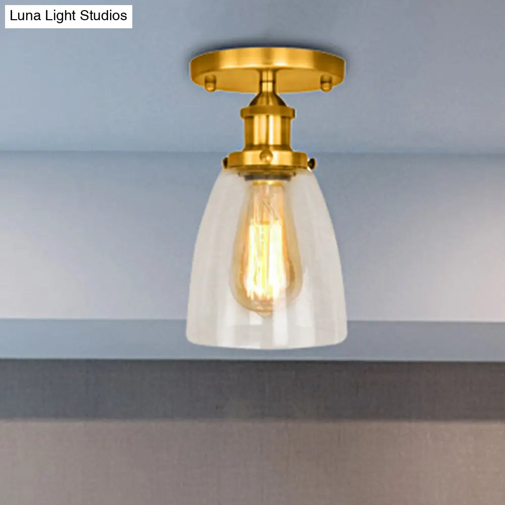 DecorBites™ DecorBites™ Semi Flush Mount Clear Glass Cone Industrial Ceiling Light Fixture with One Bulb in Silver/Brass/Rust