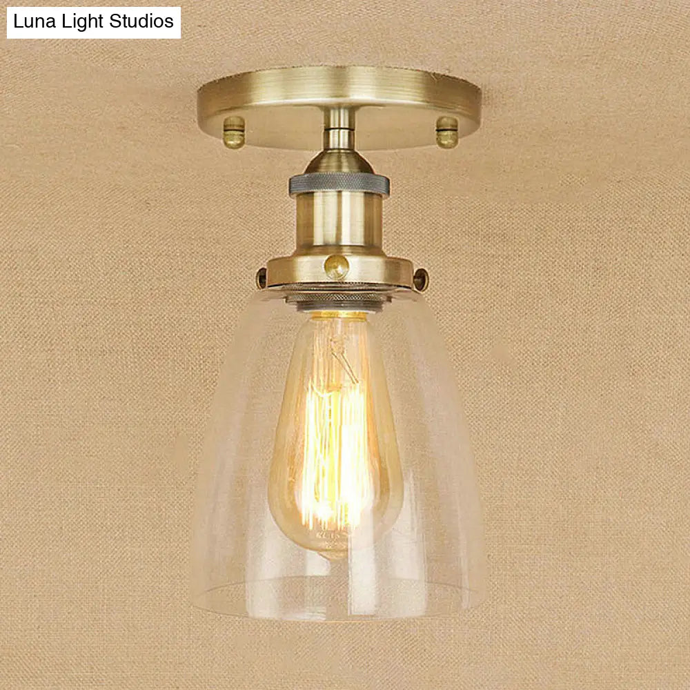 DecorBites™ DecorBites™ Semi Flush Mount Clear Glass Cone Industrial Ceiling Light Fixture with One Bulb in Silver/Brass/Rust