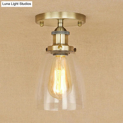 DecorBites™ DecorBites™ Semi Flush Mount Clear Glass Cone Industrial Ceiling Light Fixture with One Bulb in Silver/Brass/Rust