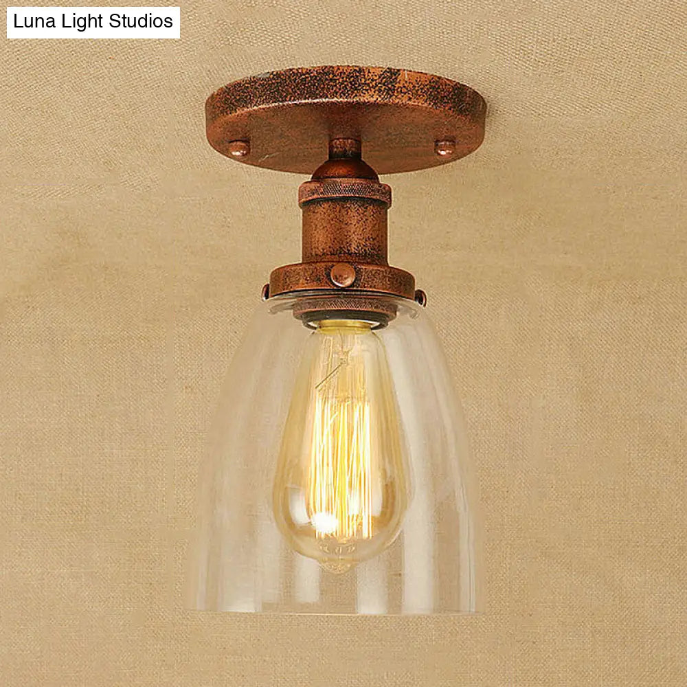DecorBites™ DecorBites™ Semi Flush Mount Clear Glass Cone Industrial Ceiling Light Fixture with One Bulb in Silver/Brass/Rust