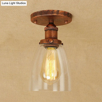 DecorBites™ DecorBites™ Semi Flush Mount Clear Glass Cone Industrial Ceiling Light Fixture with One Bulb in Silver/Brass/Rust