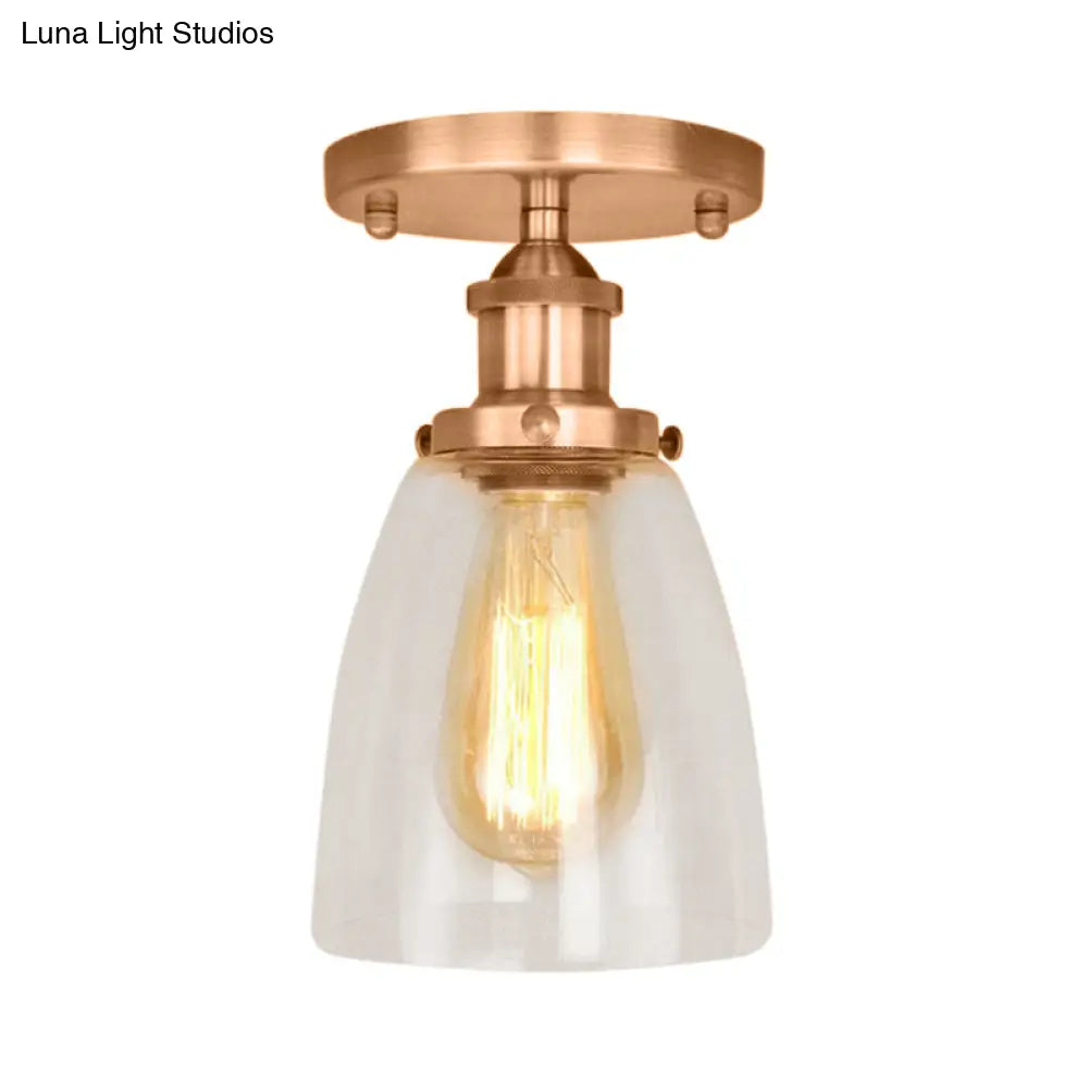 DecorBites™ DecorBites™ Semi Flush Mount Clear Glass Cone Industrial Ceiling Light Fixture with One Bulb in Silver/Brass/Rust
