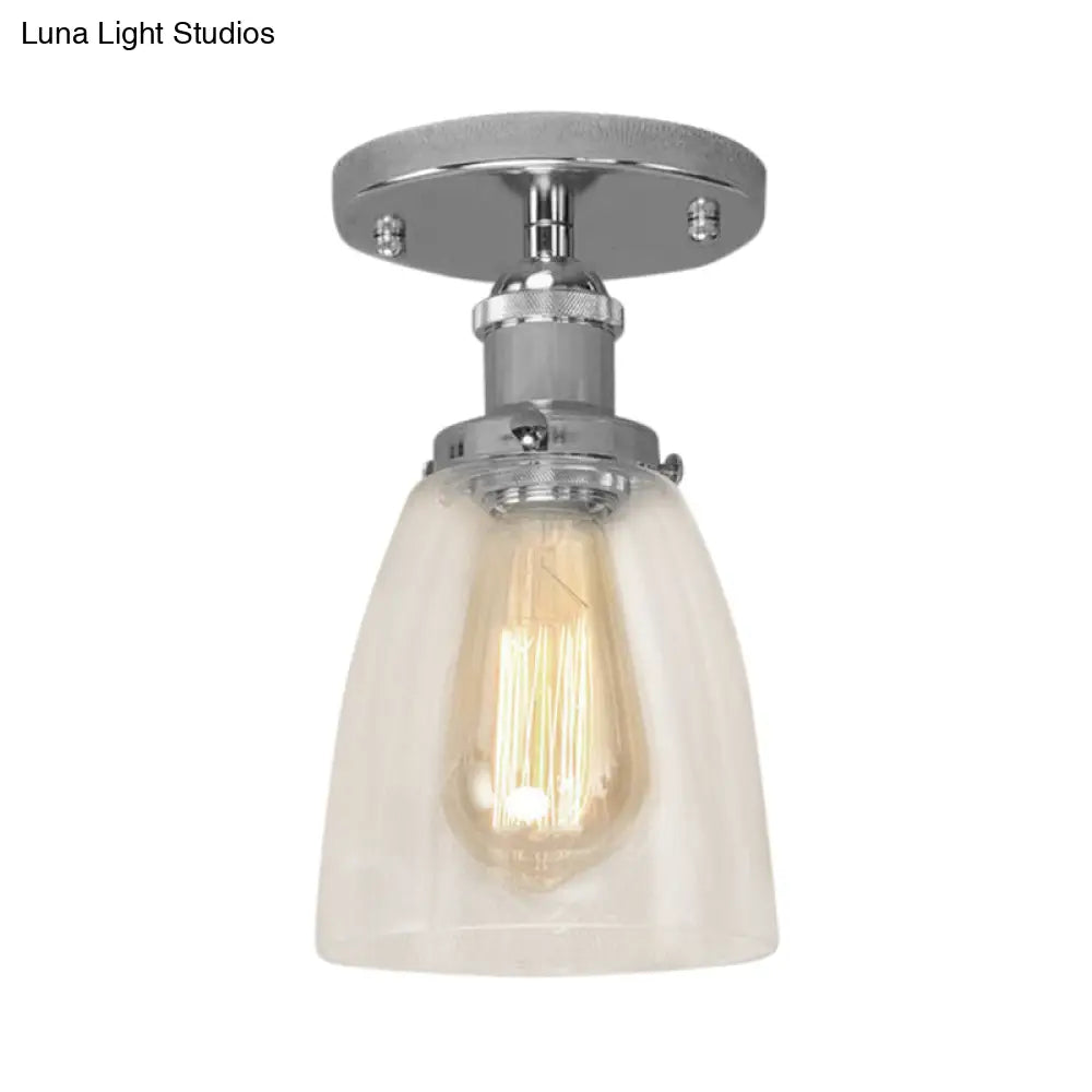 DecorBites™ DecorBites™ Semi Flush Mount Clear Glass Cone Industrial Ceiling Light Fixture with One Bulb in Silver/Brass/Rust