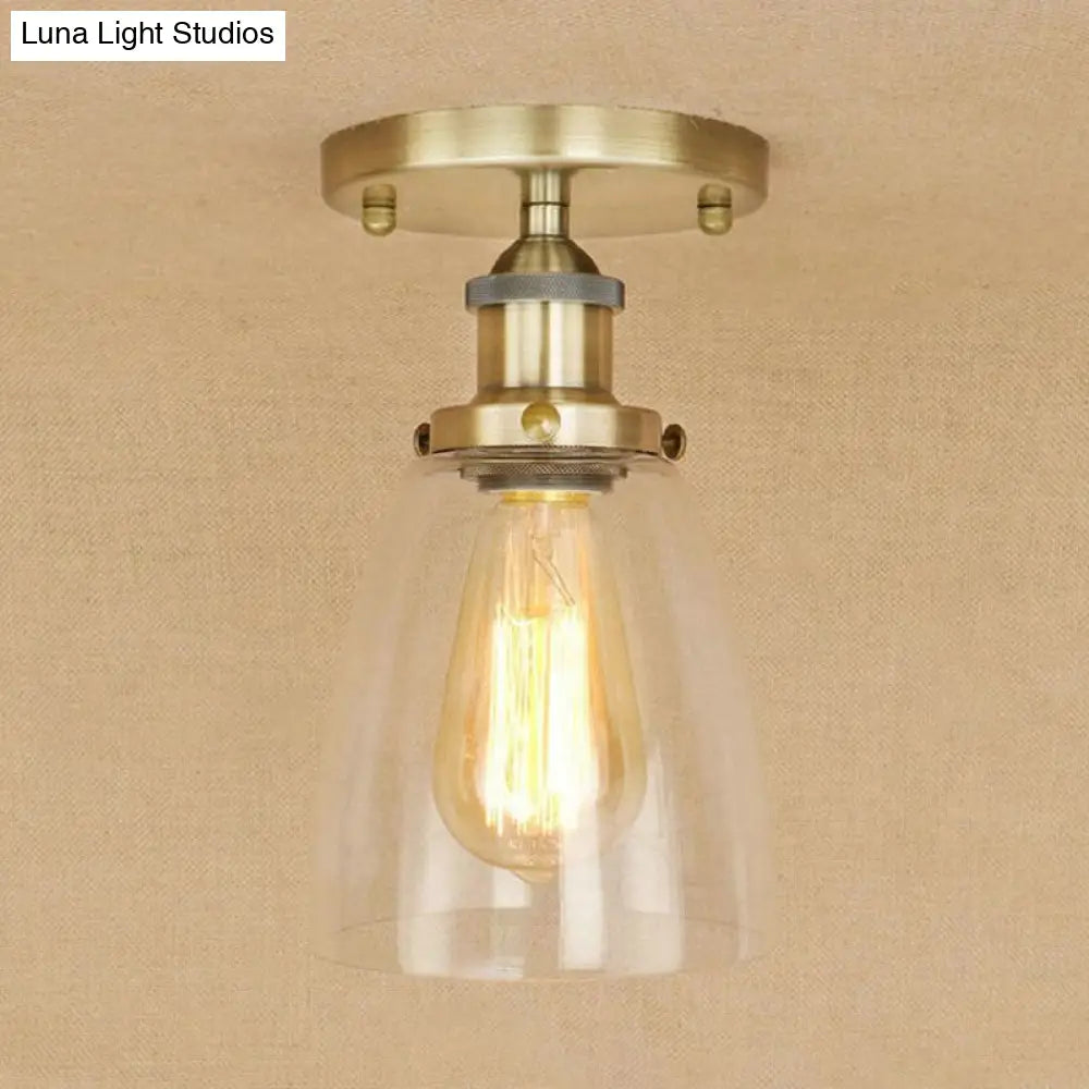DecorBites™ DecorBites™ Semi Flush Mount Clear Glass Cone Industrial Ceiling Light Fixture with One Bulb in Silver/Brass/Rust