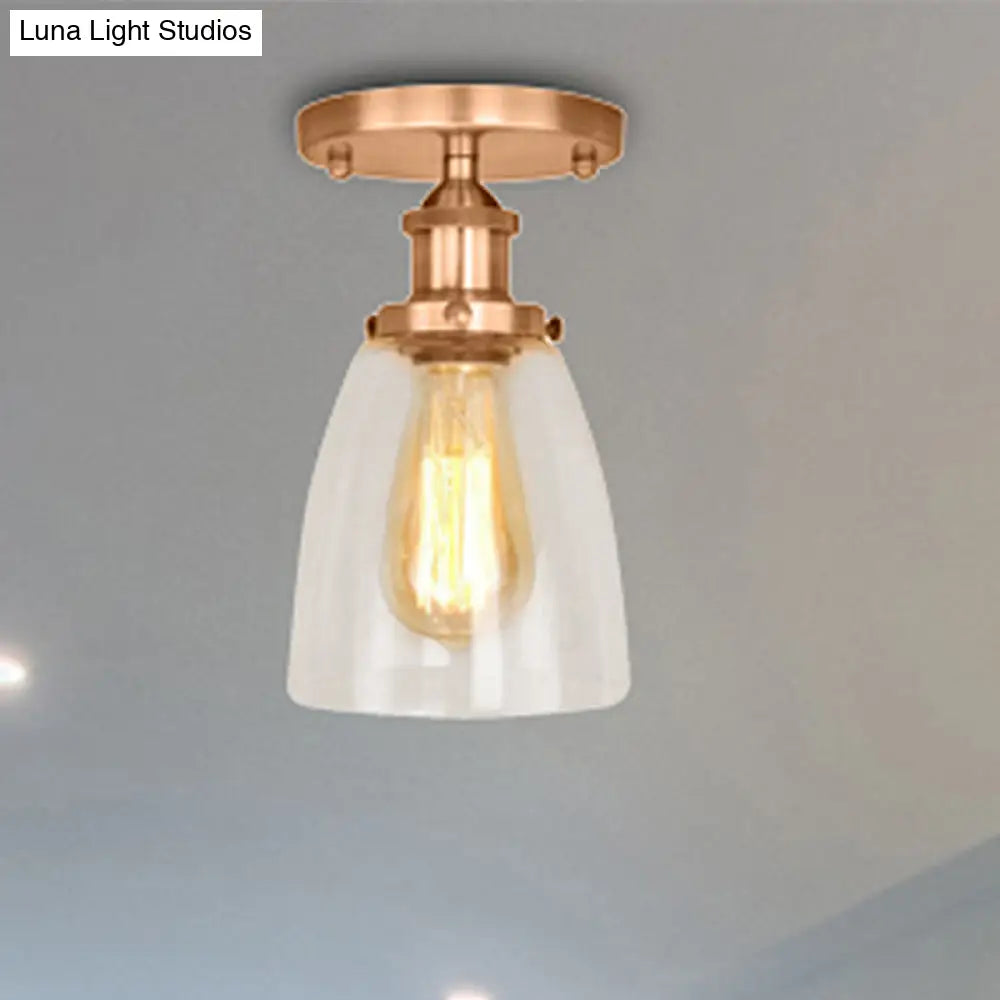 DecorBites™ DecorBites™ Semi Flush Mount Clear Glass Cone Industrial Ceiling Light Fixture with One Bulb in Silver/Brass/Rust