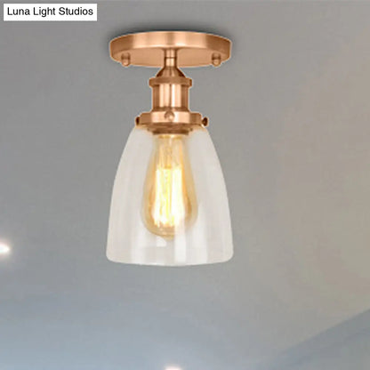 DecorBites™ DecorBites™ Semi Flush Mount Clear Glass Cone Industrial Ceiling Light Fixture with One Bulb in Silver/Brass/Rust