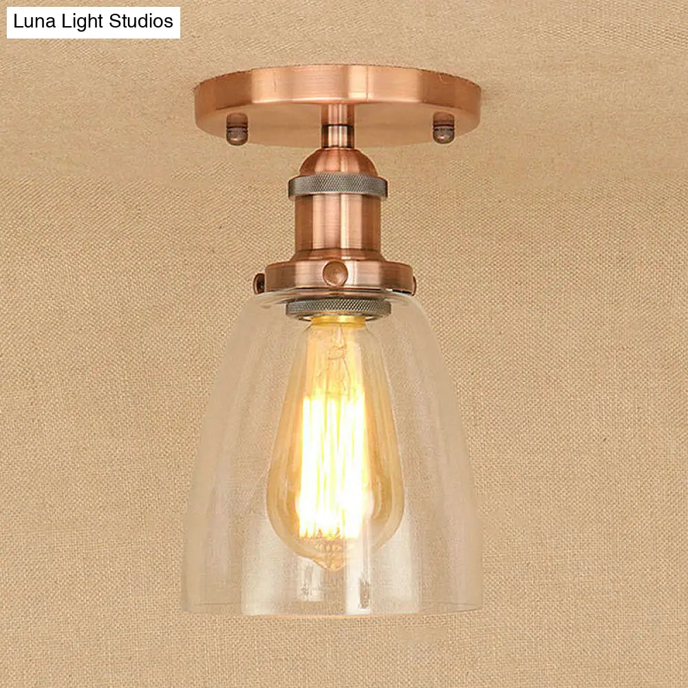 DecorBites™ DecorBites™ Semi Flush Mount Clear Glass Cone Industrial Ceiling Light Fixture with One Bulb in Silver/Brass/Rust